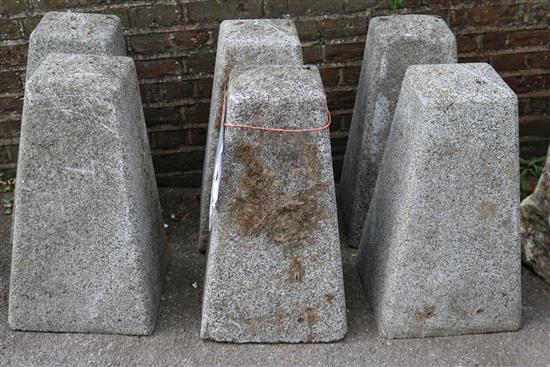 A set of six reconstituted stone obelisks, 24in.